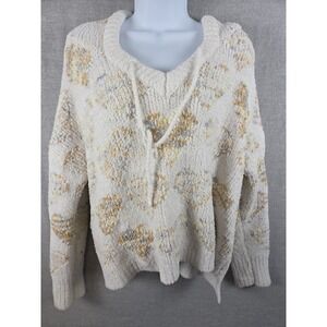 POL Anthropologie M Hooded Sweater Pullover Heart Pattern Fuzzy Soft Boho Fairy